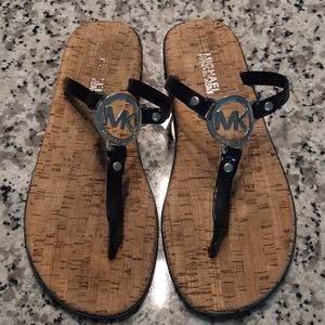 Michael Kors black patent leather flip flop